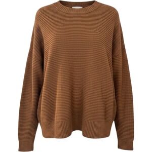 Madewell Do Well Ribbed Crewneck Button Back Sweater Large Brown Cotton Knit
